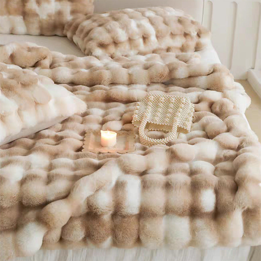Double-layered rabbit fleece wool blanket, Polyester
