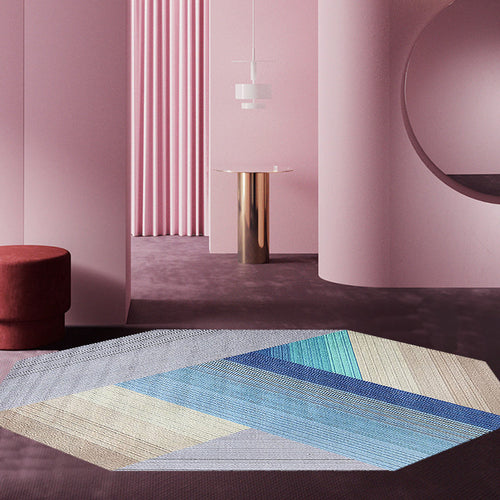 BowLift | Blue irregular bedroom carpet novelty stripes geometric pattern carpet polyester non-slip backing carpet