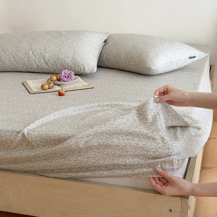 Cotton fitted sheet set, 3-piece, with pillowcases
