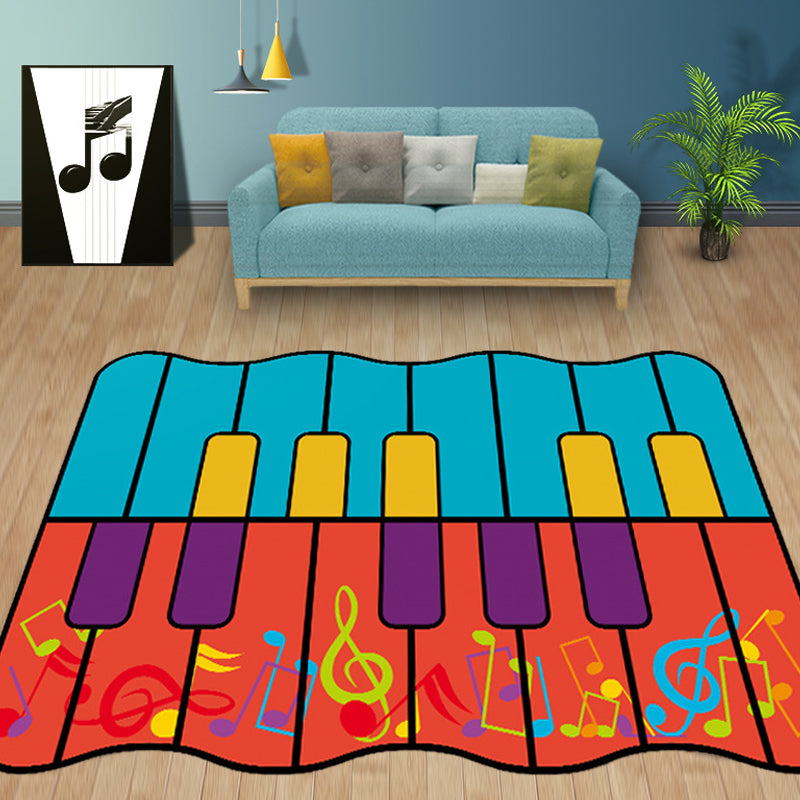 BowLift | Unusual Piano Pattern Carpet with Notes Multicolor Children's Rug Polyester Washable Pet Friendly Non-Slip Carpet for Children's Room