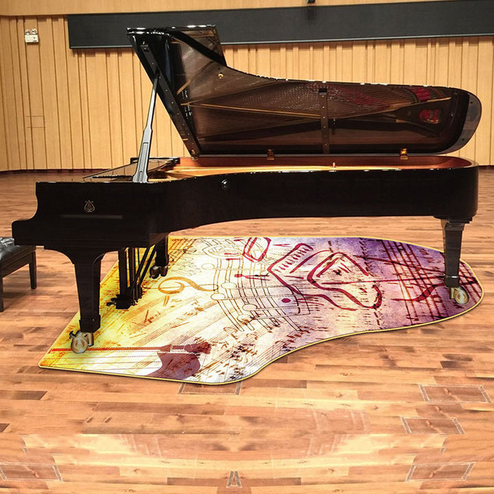 BowLift | Unusual Piano Pattern Carpet with Notes Multicolor Children's Rug Polyester Washable Pet Friendly Non-Slip Carpet for Children's Room
