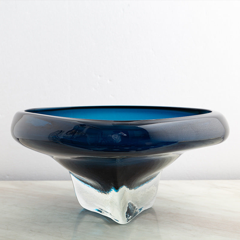 Handblown Thick-Glass Pedestal Centerpiece Bowl Bowlift