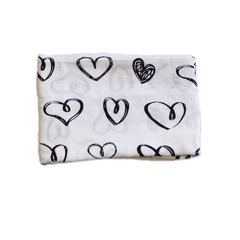 Cotton Muslin Baby Blanket with Heart Pattern Bowlift