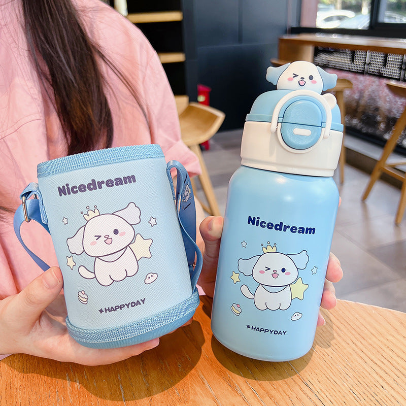 Children's thermos bottle with suction cup and straw