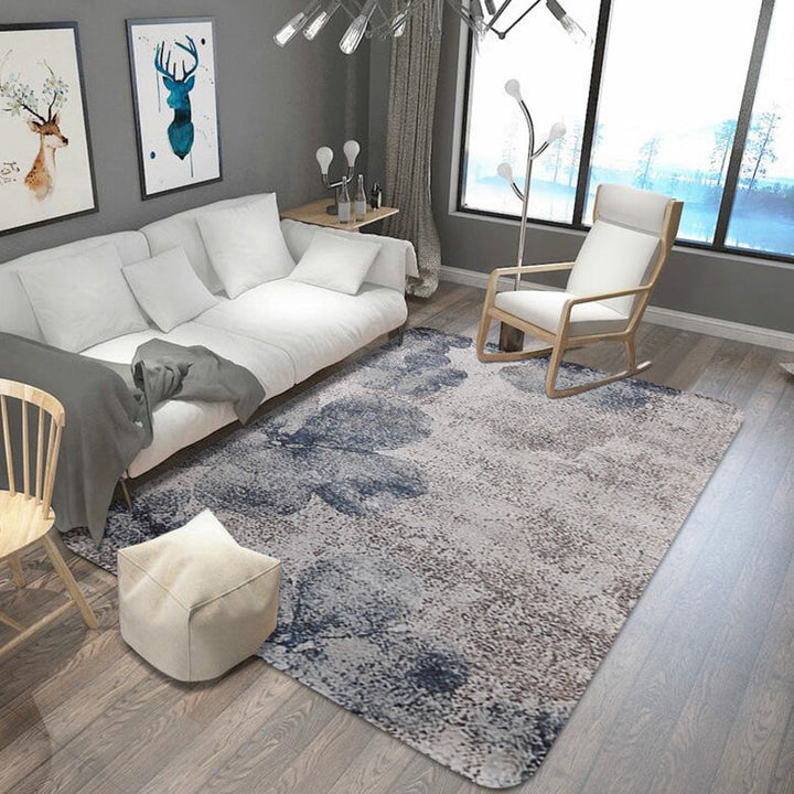 BowLift | Stylish Leaf Pattern Carpet Blue and Gray Oriental Carpet Polyester Machine Washable Non-Slip Carpet for Living Room