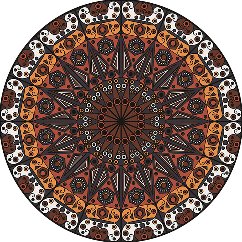 BowLift | Moroccan Circle Pattern Carpet with Flower Multicolor Polyester Carpet Washable Pet Friendly Non-Slip Rug for Living Room