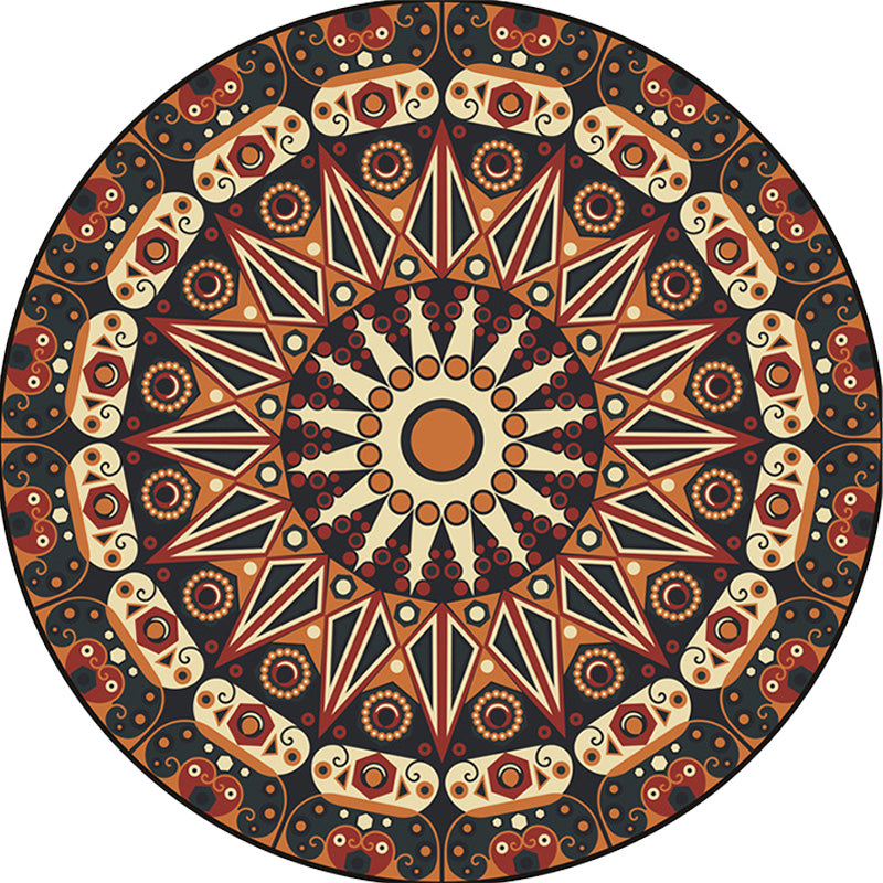 BowLift | Moroccan Circle Pattern Carpet with Flower Multicolor Polyester Carpet Washable Pet Friendly Non-Slip Rug for Living Room
