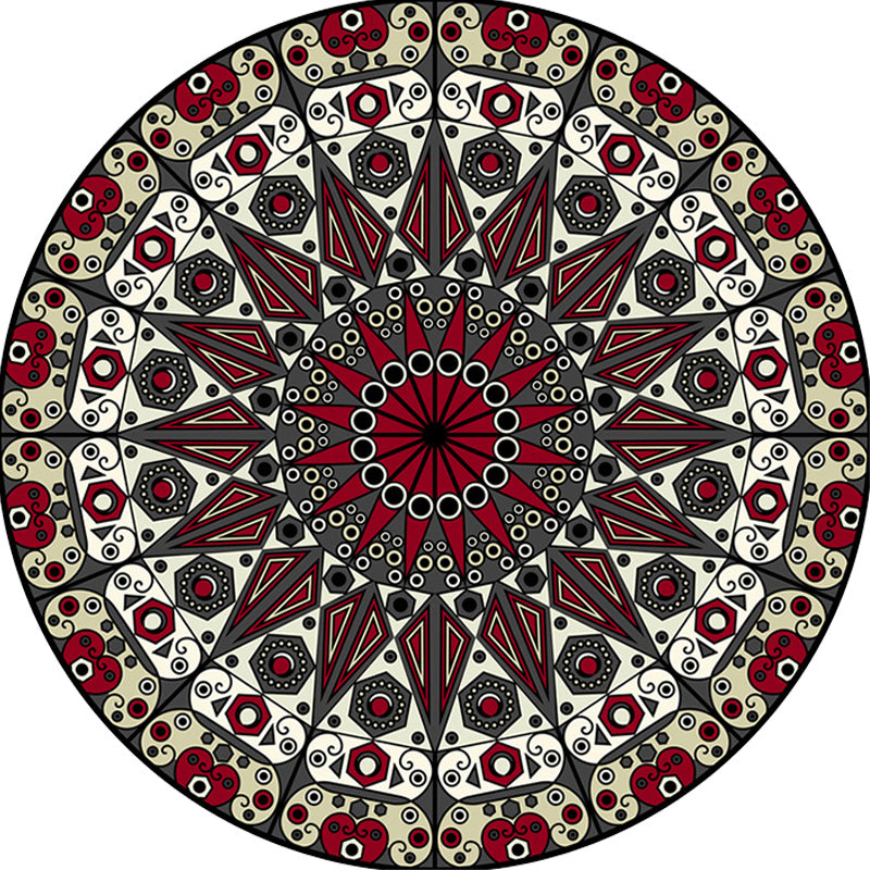 BowLift | Moroccan Circle Pattern Carpet with Flower Multicolor Polyester Carpet Washable Pet Friendly Non-Slip Rug for Living Room