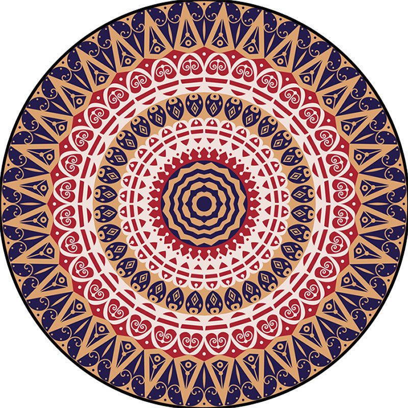 BowLift | Moroccan Circle Pattern Carpet with Flower Multicolor Polyester Carpet Washable Pet Friendly Non-Slip Rug for Living Room
