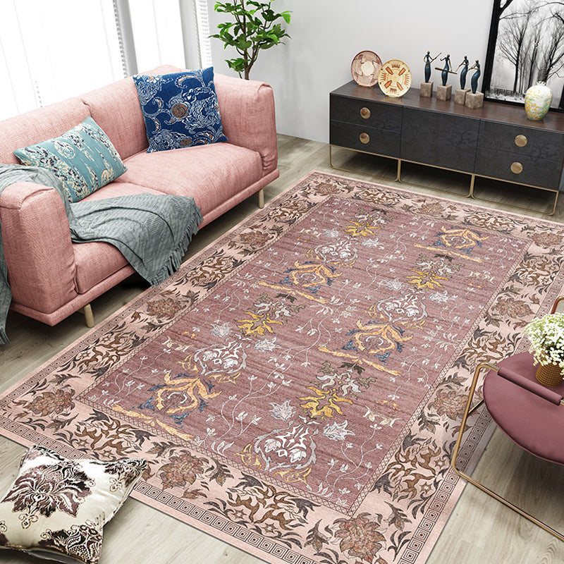 BowLift | Pink Shabby Chic Carpet Polyester Tribal Floral Pattern Carpet Pet-Friendly Washable Non-Slip Back Carpet for Decoration