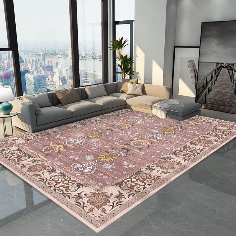 BowLift | Pink Shabby Chic Carpet Polyester Tribal Floral Pattern Carpet Pet-Friendly Washable Non-Slip Back Carpet for Decoration