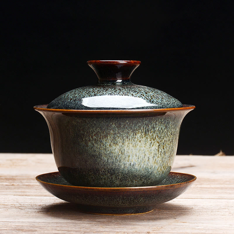 BowLift | Vintage Kiln Ceramic Gaiwan Sancai Tea Cup Tea Cup and Saucer with Lid