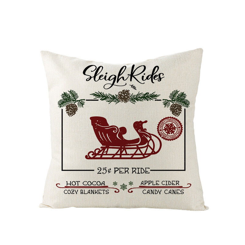 Festive Linen-Texture Decorative Throw Pillow Cover with Sleigh Rides Graphic