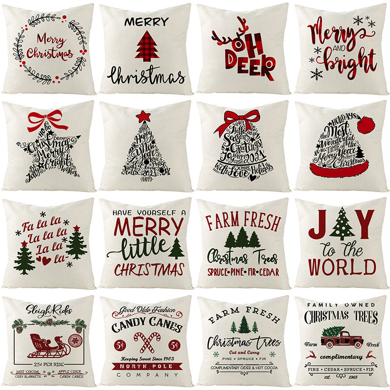 Festive Linen-Texture Decorative Throw Pillow Cover with Sleigh Rides Graphic
