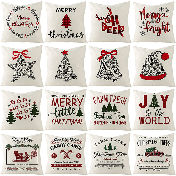 Festive Linen-Texture Decorative Throw Pillow Cover with Sleigh Rides Graphic