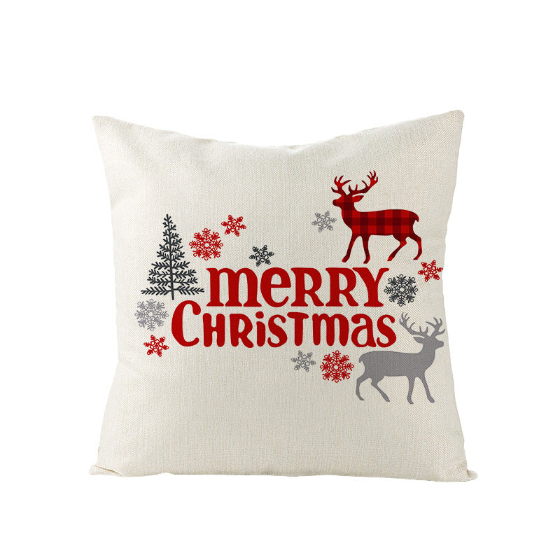 Festive Linen-Texture Decorative Throw Pillow Cover with Sleigh Rides Graphic