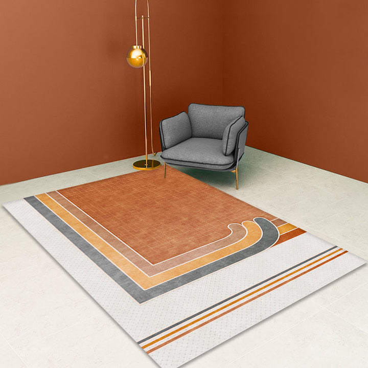 BowLift | Novelty Geometric Pattern Rug with Checkered Pattern Orange Polyester Rug Non-Slip Back Washable Pet-Friendly Rug for Home