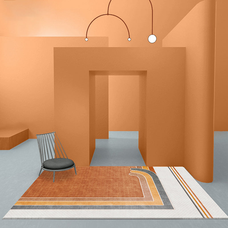 BowLift | Novelty Geometric Pattern Rug with Checkered Pattern Orange Polyester Rug Non-Slip Back Washable Pet-Friendly Rug for Home