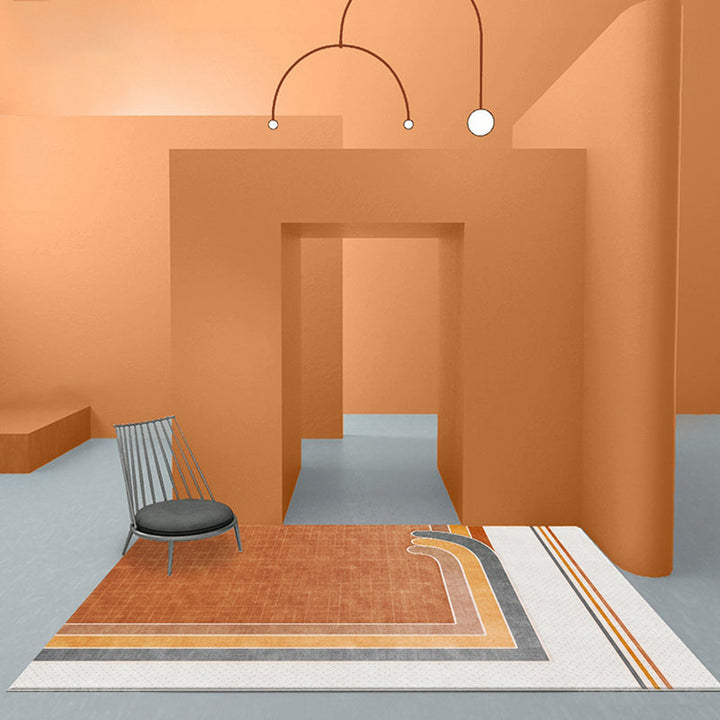 BowLift | Novelty Geometric Pattern Rug with Checkered Pattern Orange Polyester Rug Non-Slip Back Washable Pet-Friendly Rug for Home