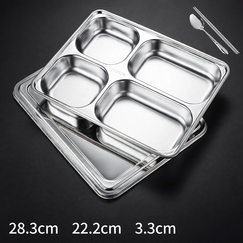 Stainless steel tray with compartments, square