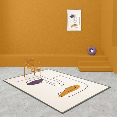 BowLift | Novelty Abstract Rug Beige Polyester Rug Non-Slip Underlay Washable Pet-Friendly Carpet for Home