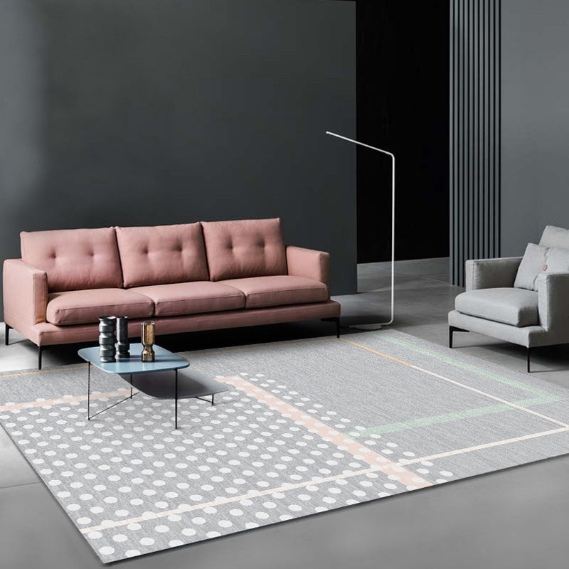 Contemporary geometric patterned rug with stripes gray polyester rug non-slip backing washable pet-friendly rug for the bedroom | Bowlift