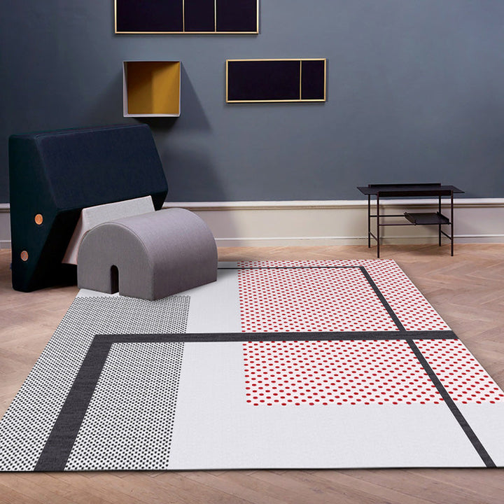 Contemporary geometric patterned rug with stripes gray polyester rug non-slip backing washable pet-friendly rug for the bedroom | Bowlift