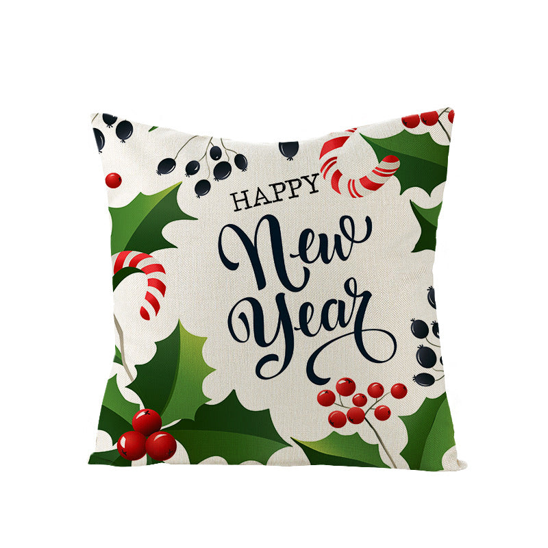 Festive Linen-Texture Decorative Throw Pillow Cover with Sleigh Rides Graphic