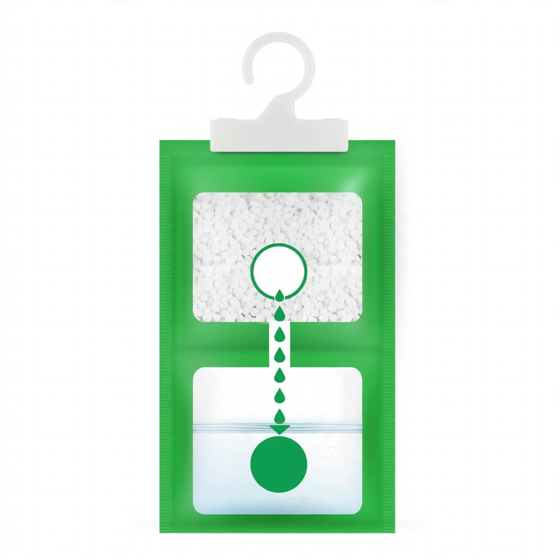 Hanging dehumidifying bag for wardrobes
