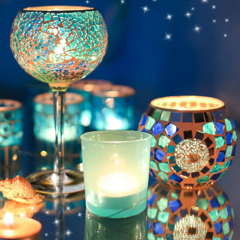 Mosaic glass candle holder, various sets