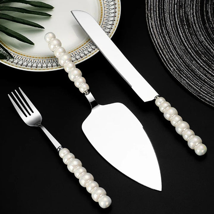 BowLift | Creative Pearl Ceramic Handle Cake Knife and Spatula Set Stainless Steel