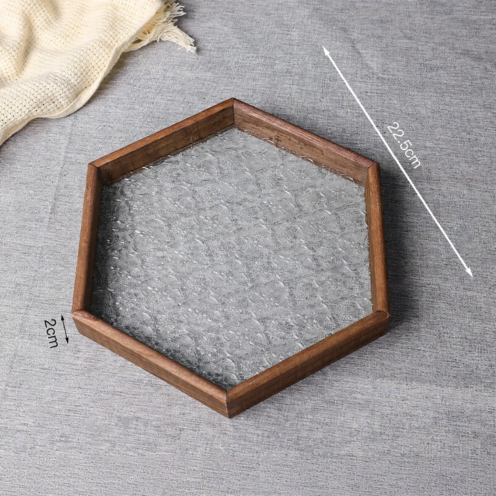 Wood glass tray with hawthorn pattern, European