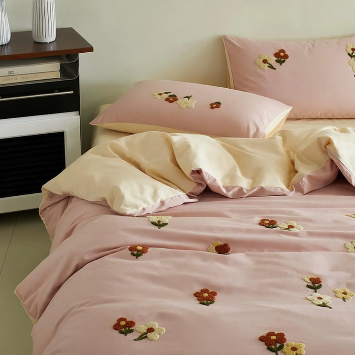Cotton bedding set, 4 pieces, floral pattern