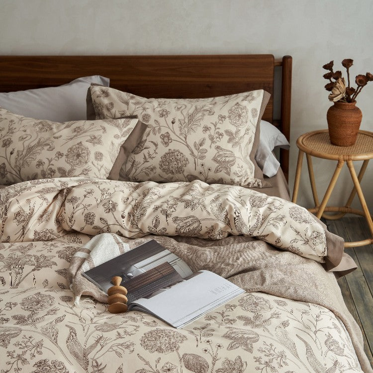 Bedding set made of pure cotton, brushed, floral pattern