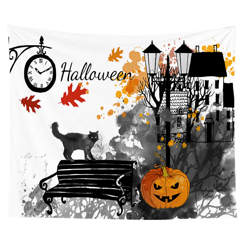 Halloween Decorative Wall Tapestry with Pumpkin Jack-O'-Lantern Print