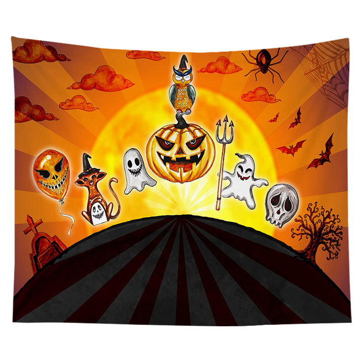 Halloween Decorative Wall Tapestry with Pumpkin Jack-O'-Lantern Print