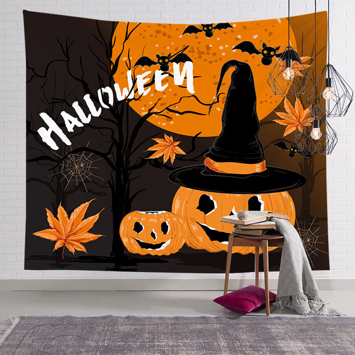 Halloween Decorative Wall Tapestry with Pumpkin Jack-O'-Lantern Print