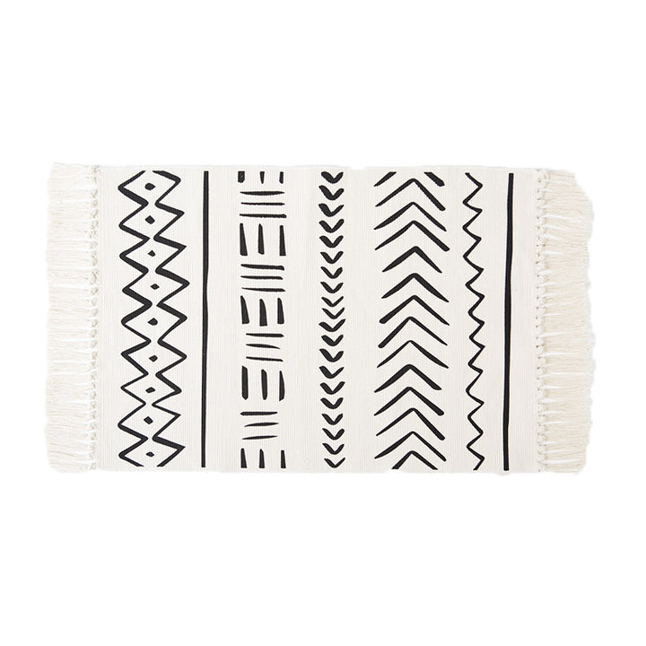 Flat-woven cotton runner with Boho-Ethno motif and decorative fringes Bowlift