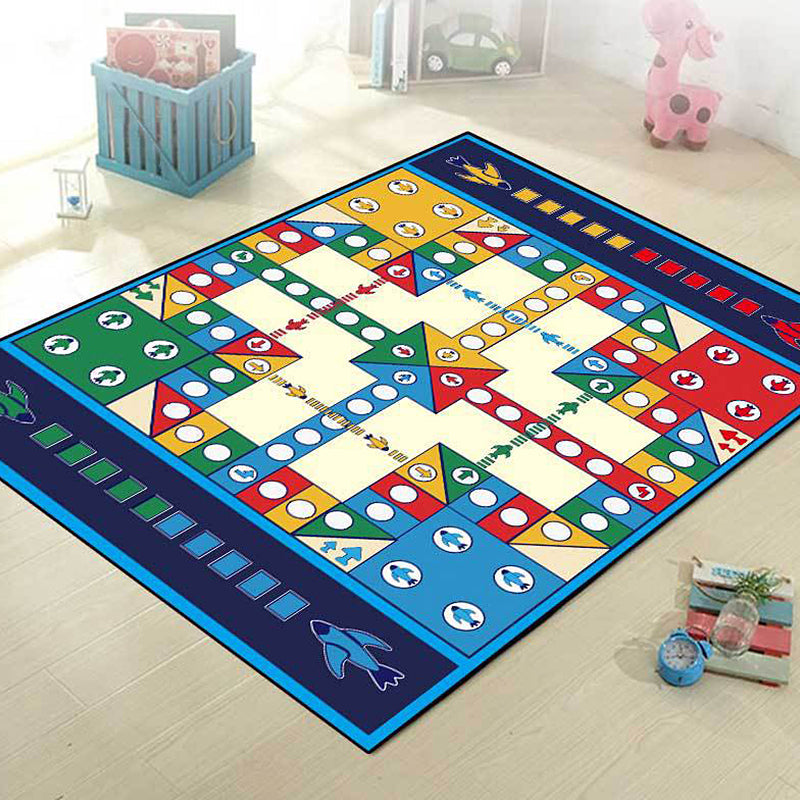 BowLift | Blue Children's Room Carpet Kids Chessboard Pattern Carpet Polyester Washable Non-Slip Backing Pet-Friendly Carpet