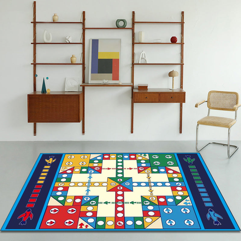 BowLift | Blue Children's Room Carpet Kids Chessboard Pattern Carpet Polyester Washable Non-Slip Backing Pet-Friendly Carpet
