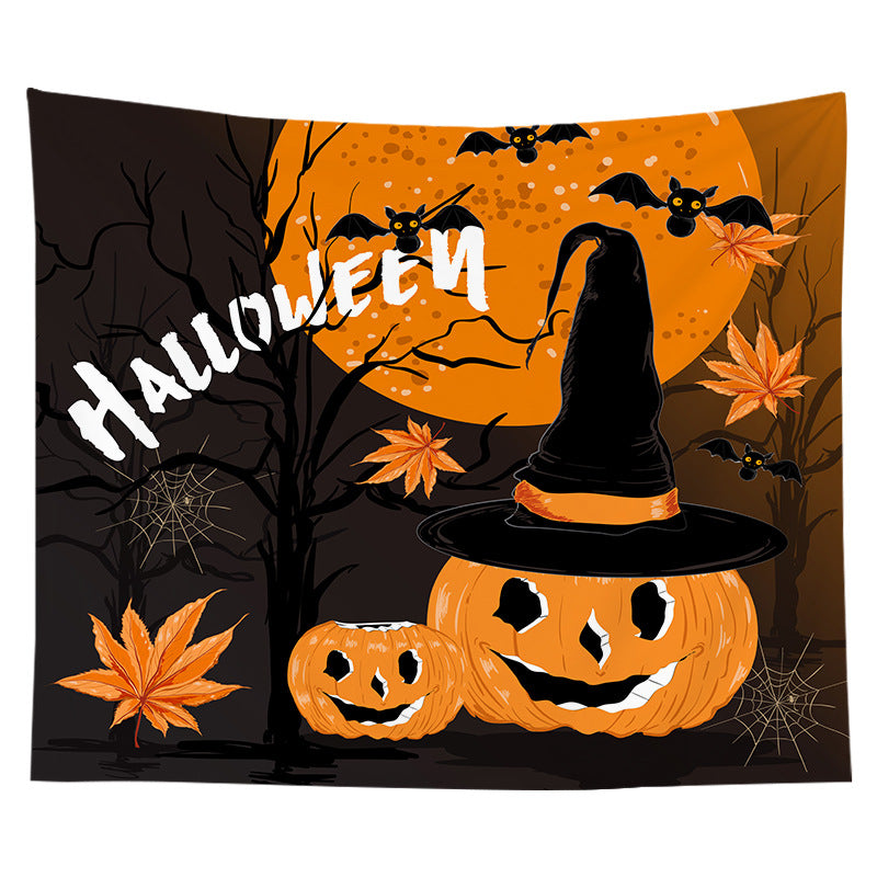Halloween Decorative Wall Tapestry with Pumpkin Jack-O'-Lantern Print