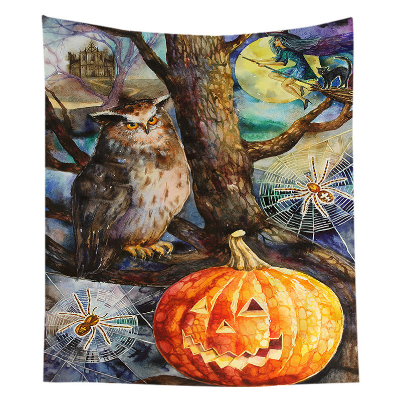 Halloween Decorative Wall Tapestry with Pumpkin Jack-O'-Lantern Print