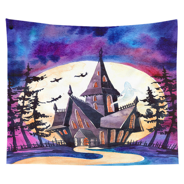Halloween Decorative Wall Tapestry with Pumpkin Jack-O'-Lantern Print