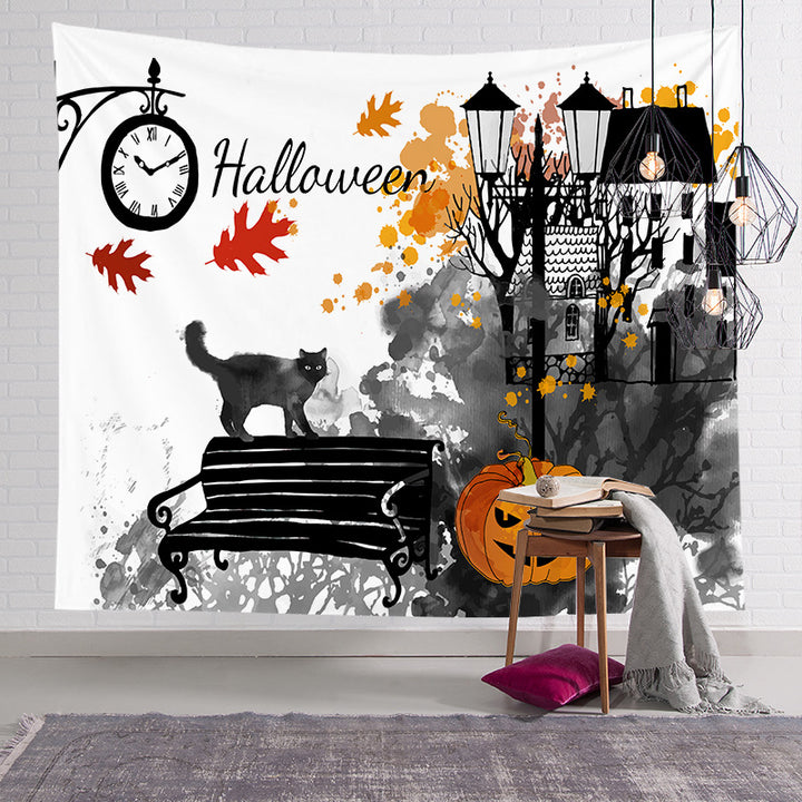 Halloween Decorative Wall Tapestry with Pumpkin Jack-O'-Lantern Print