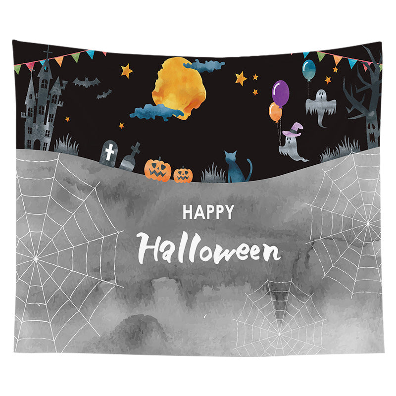 Halloween Decorative Wall Tapestry with Pumpkin Jack-O'-Lantern Print