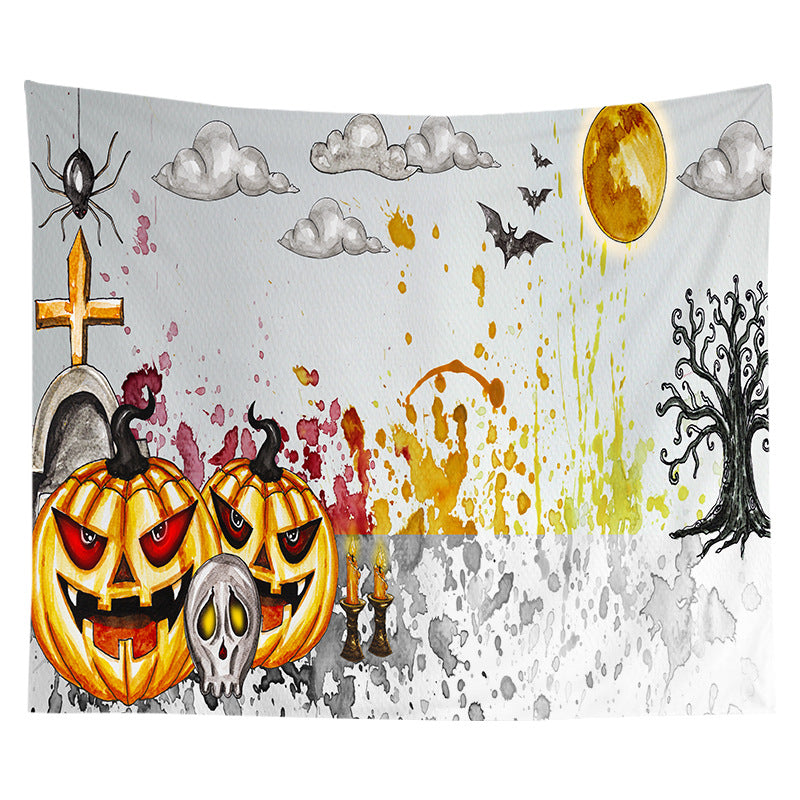 Halloween Decorative Wall Tapestry with Pumpkin Jack-O'-Lantern Print