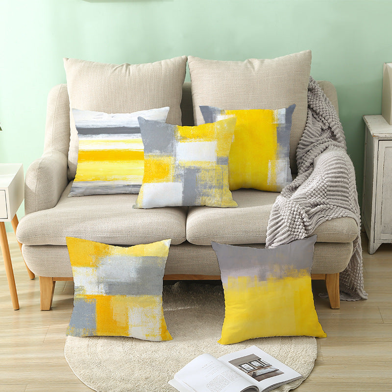 Abstract Modern Square Throw Pillow Cover with Concealed Zipper and Linen Texture