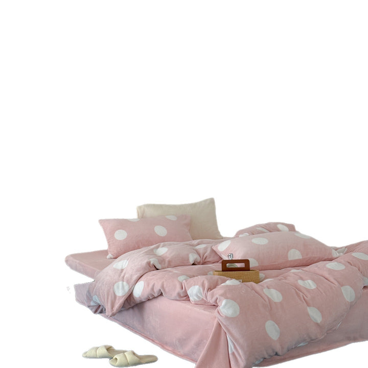 Warm milk fiber fleece bedding set, 4-piece