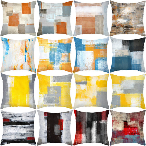 Abstract Modern Square Throw Pillow Cover with Concealed Zipper and Linen Texture