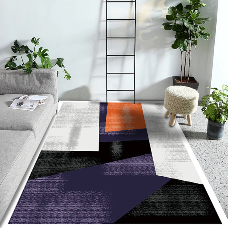 Multicolored geometric patterned rug with striped polyester modern rug washable non-slip backing rug for the study | Bowlift